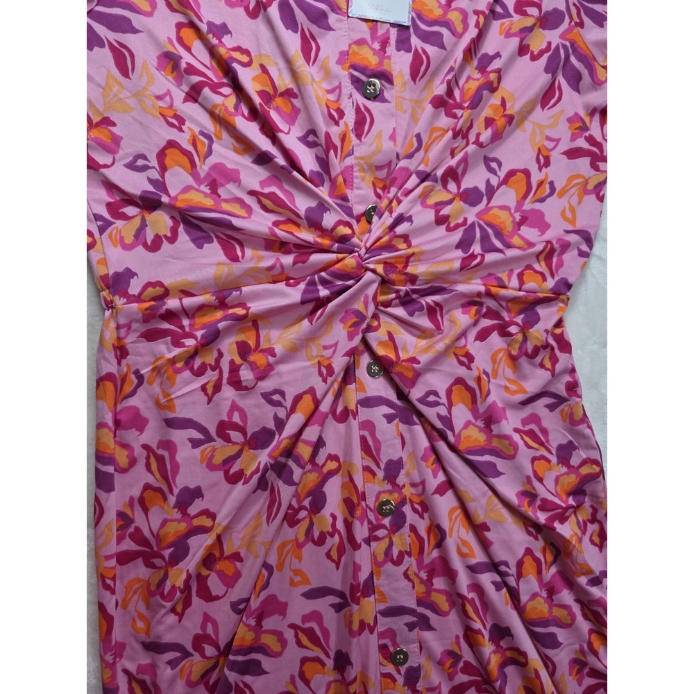 Stella Parker UPF Sun Protection Floral Twist Shirt Dress Pink Fuchsia M NWT - Picture 6 of 12